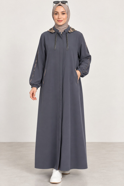 Women's Winter Honeycomb Fabric Modest Abaya with Detachable Hood