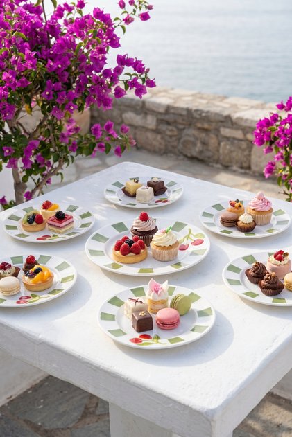 Cherry Much 7-Piece Porcelain Dessert Set for 6 People, Green