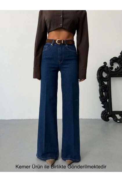 Women's High-Waisted, Pressed-Line Wide Leg Jeans
