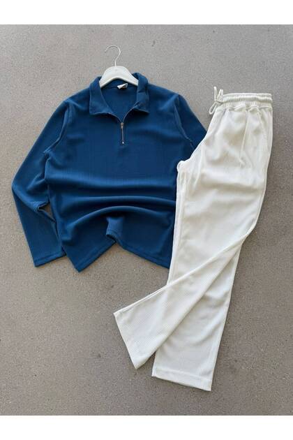 Men's Winter half-zip indigo and white sweatsuit