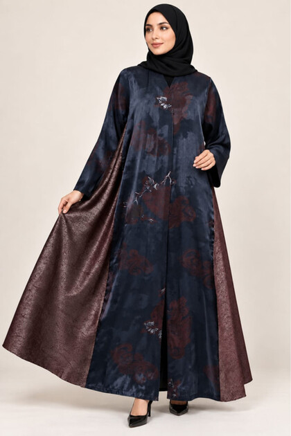 Elegant Open Abaya for Women with Multicolor Chiffon Floral Design –Multicolor
