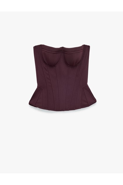 Slim Fit Dikiş Detaylı Peplum Straplez Korse Büstiyer Bluz