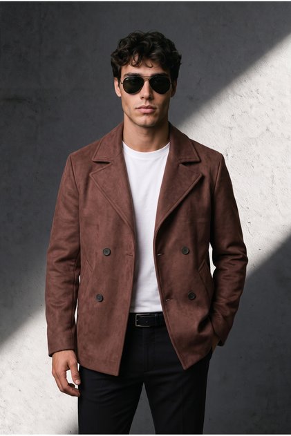 Men's Casual Double-Breasted Midi Length Cashmere Coat - Modern Cut
