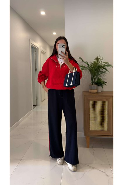 Jonte Red Kangaroo Pocketed Stone-Embellished Suit