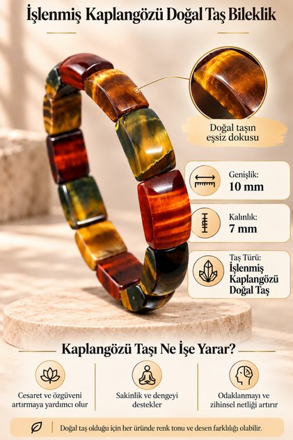 Women's and Men's Natural Stone Bracelet, Processed 10 mm Tiger's Eye Natural Stone Bracelet