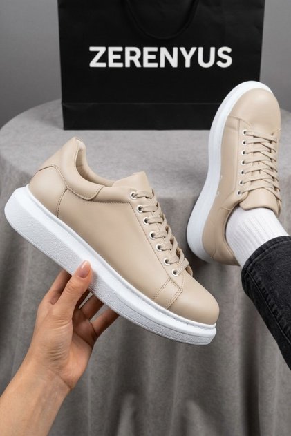 Estrella high-quality alexander lace-up men's sneakers, beige.