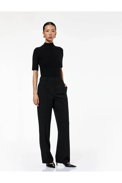 Viscose Blend Straight-Leg Trousers with Pockets