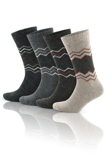 Unisex 4-Piece Alpaca Wool Winter Washed Natural Warm Zigzag Patterned Flexible Thermal Socks 3099