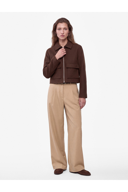 Classic Collar Pocket Zippered Seasonal Thin Cashmere Bomber Jacket