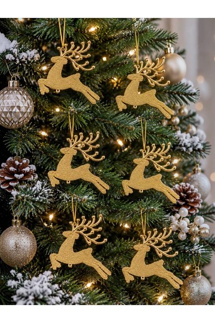 Christmas Pine Tree Ornament Small Size Deer Ornament Gold Color 6-Piece Set 5 cm Christmas Deer Ornament Hpy26036