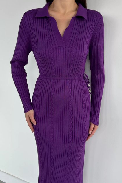 Women's polo collar long knit dress