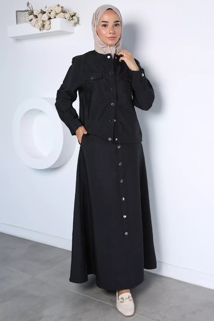 Front Snap Jacket Skirt Hijab Double Set