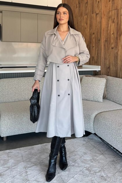 Women's Trench Fabric Jacket Dress Double Set