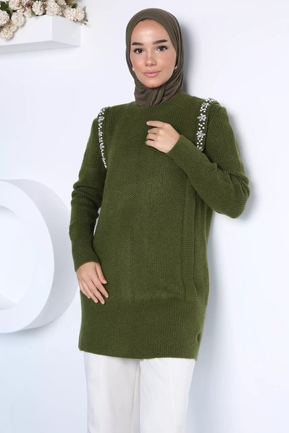 Gülseli Stone Embellished Hijab Knitwear Tunic