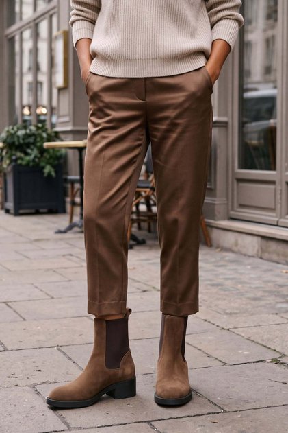 Women's Casual Heeled Boots with Elastic Side Straps, Tunles Tobacco Brown Suede