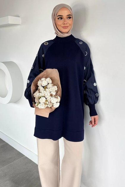 Gülseli Stone Detailed Sleeve Hijab Tunic