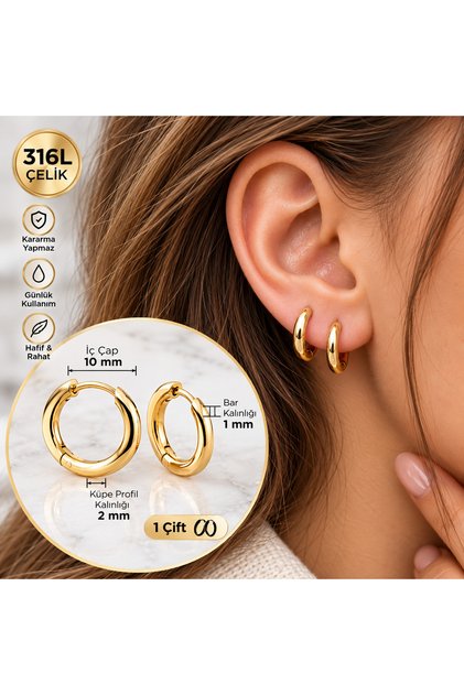 10 mm Surgical Steel Gold Hoop Earrings