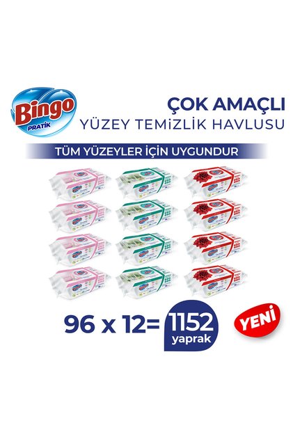Yüzey Temizleme Havlusu Sevilen Kokular Lovely&Mutlu Yuvam&Ferah Evim 96 Adetx12 (1152 Yaprak)