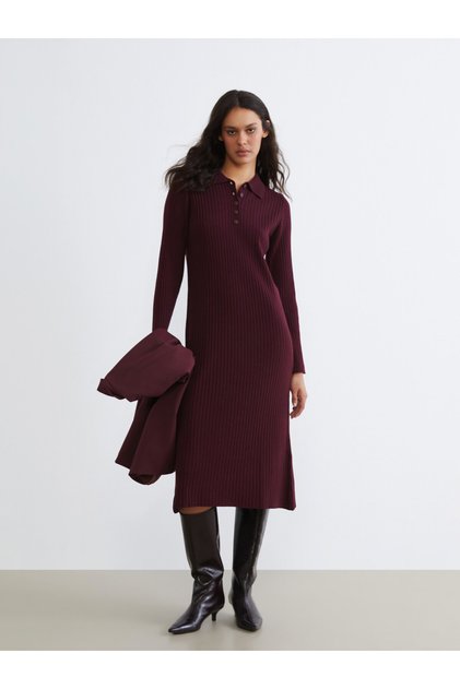 Quality Pieces from Çelebi Store Devril Roba Collar Ribbed Knitwear Dress