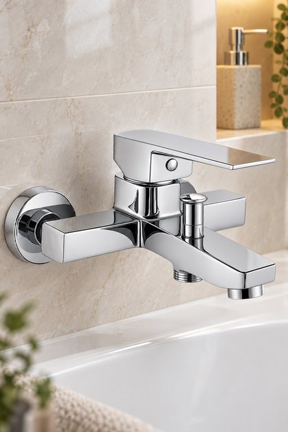 Chrome Square On/Off Bathroom Faucet 100% Brass 2 Years Warranty