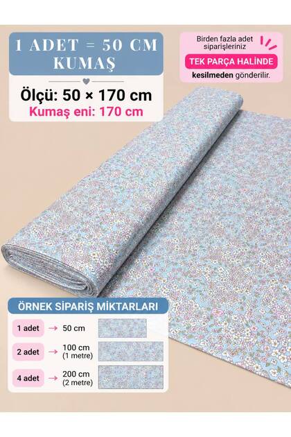 100% Cotton Patterned Poplin Fabric - Floral - (50×170cm)