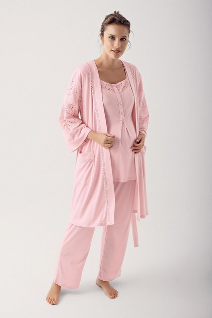 Lace Buttoned Short Sleeve Stretchy Fabric Maternity Pajamas 12305