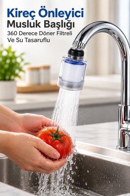 Anti-Limescale Faucet Head with 360 Degree Rotating Filter and Water Saving
