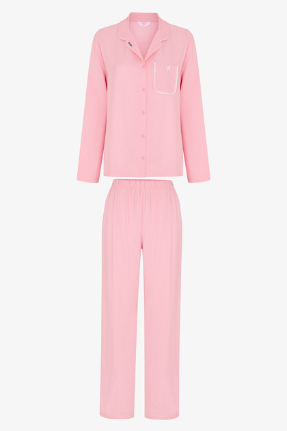 Pink Dreams Long Sleeve Buttoned Shirt Pants Pajama Set