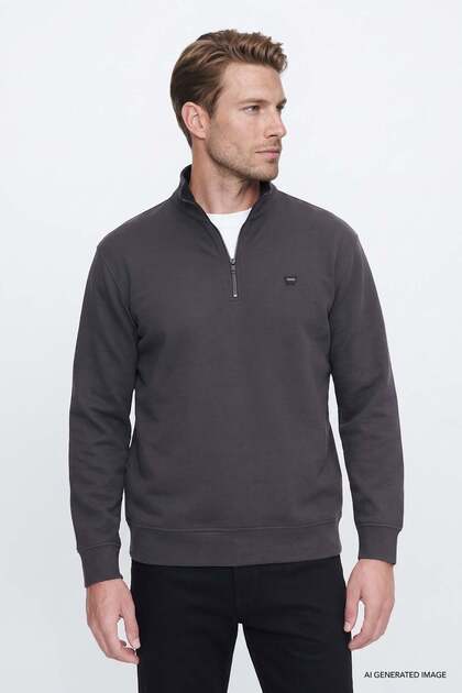 Cotton Thessaloniki Regular Fit Normal Cut Zippered High Collar Sweatshirt