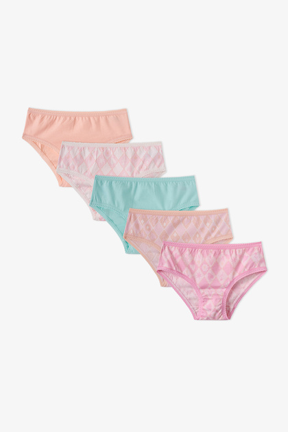 Girl's Princess Print Floral Cotton 5-Piece Slip Panties