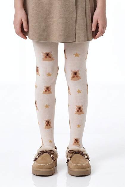 Girl's Marsmelov Pretty Teddy Star Bear Patterned Cotton Pantyhose