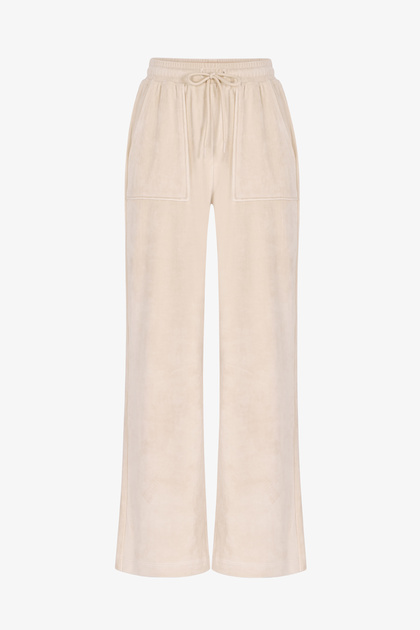 Bej Soft Kadife Cep Detaylı Pantolon