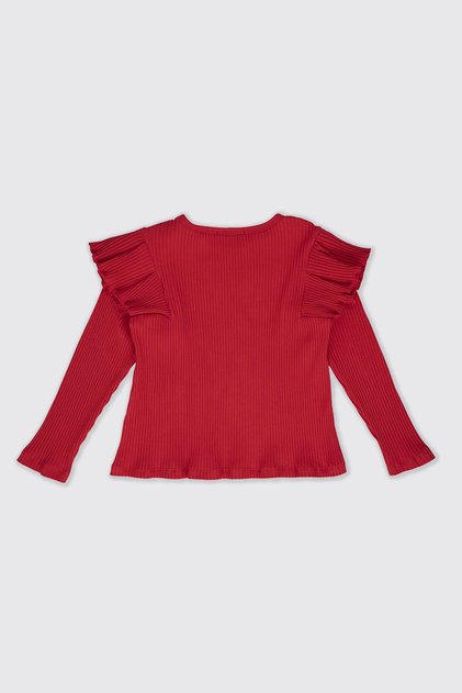 Girl's Red T-Shirt with Ruffle Sleeves
