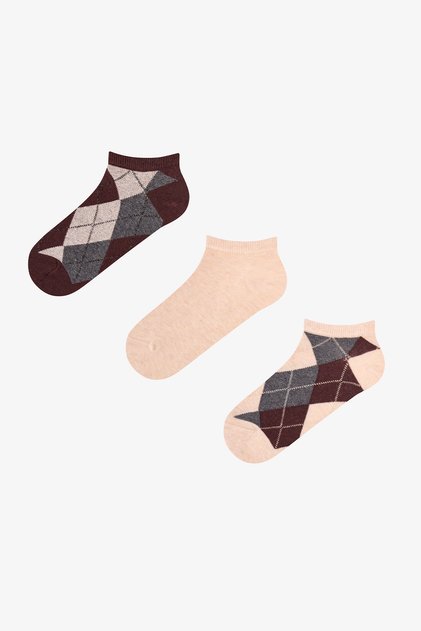 3 Pairs of Seamless Cotton Socks with Glitter Detail and Diamond Pattern