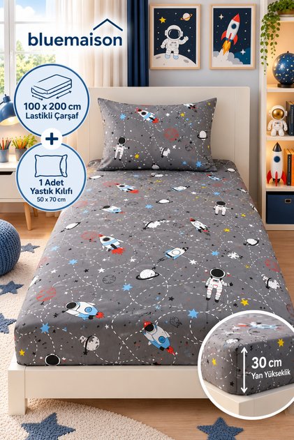 Single Fitted Sheet 100x200 Cm Corner Depth 30 Cm Smoked Space
