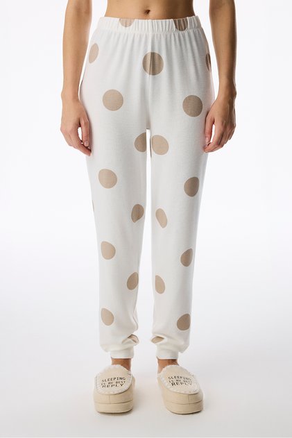 Beige Not Today Polka Dot Patterned Pajama Bottoms