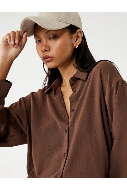 Aerobin Fabric Buttoned Classic Collar Long Sleeve Oversize Shirt