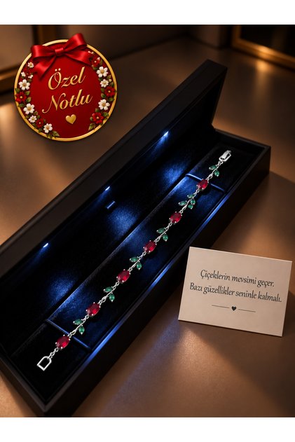 Tulip Rose Red Tulip Figured Bracelet with Colorful Stones, Special Stylish Gift for Lovers