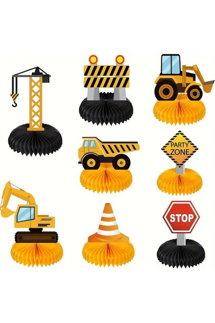 MULTI 8pack engineering vehicle honeycomb ornament excavator birthday party decoration party honeyco