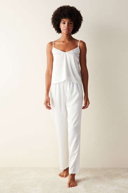 Bridal Satin Trousers Off-White Pajama Bottoms
