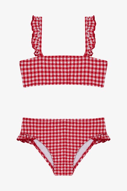 Girl's Gigham Checked Ruffled Bandeau Bikini Set