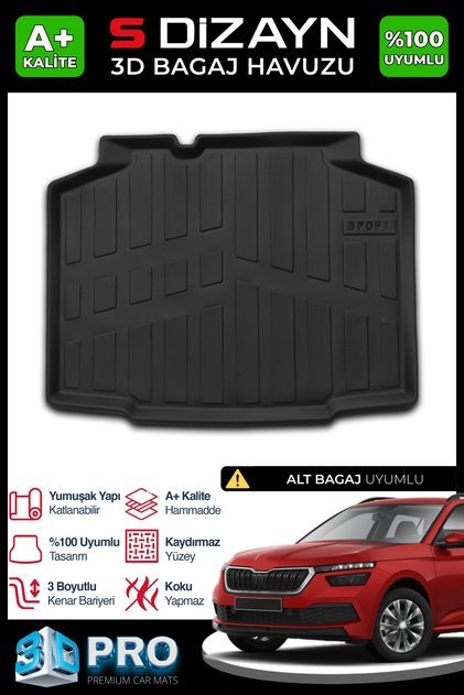 S-Dizayn Skoda Kamiq ile Uyumlu 3D Pro Bagaj Havuzu Alt Bagaj 2019 Üzeri A+ Kalite