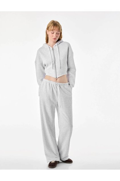 Ruffled Long Sleeve Hooded Crop Sweatshirt with Corset Detail and Zipper
