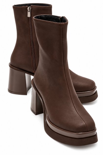 VALENA Brown Nubuck Women's Platform Heeled Boots
