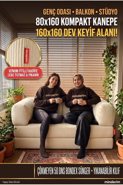 PİXEL Fitilli Kadife Kanepe | 50 DNS Çökmez Sünger | Yıkanabilir Kılıflı Yatak 80x160 cm