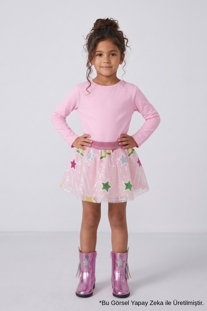 Light Pink Star Sequin Girls' Skirt - Dena