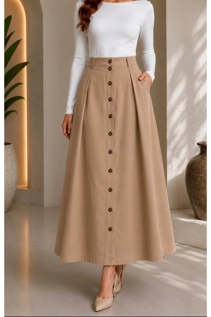 Safari Loft Buttoned Skirt - Camel