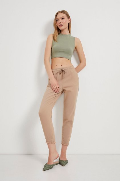 Women's Elastic Waist Natural Fabric Mink Carrot Pants