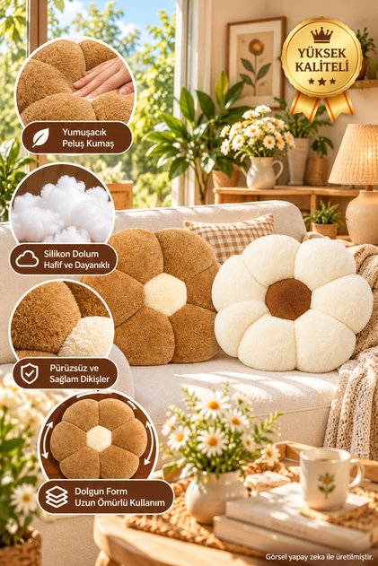 Pabtex Teddy yastık ikili flower çiçek papatya yastık 2 adet dolgulu dekoratif kırlent