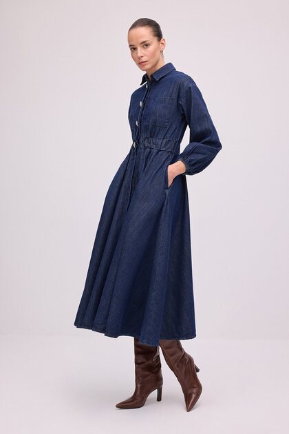 Denim Dress with Button Detail